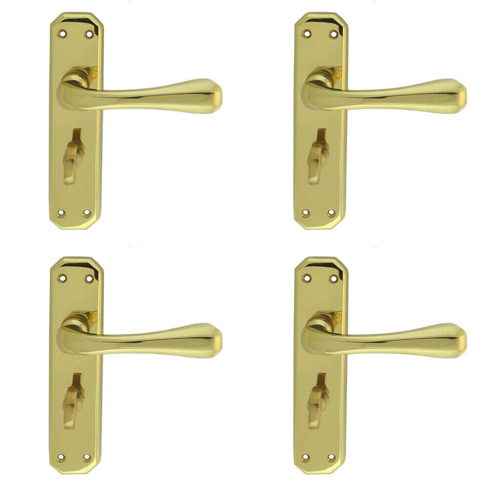 4X Pair Heavy Duty Lever On Angular Bathroom Backplate 180 X 40Mm Polished Brass 5056524210796
