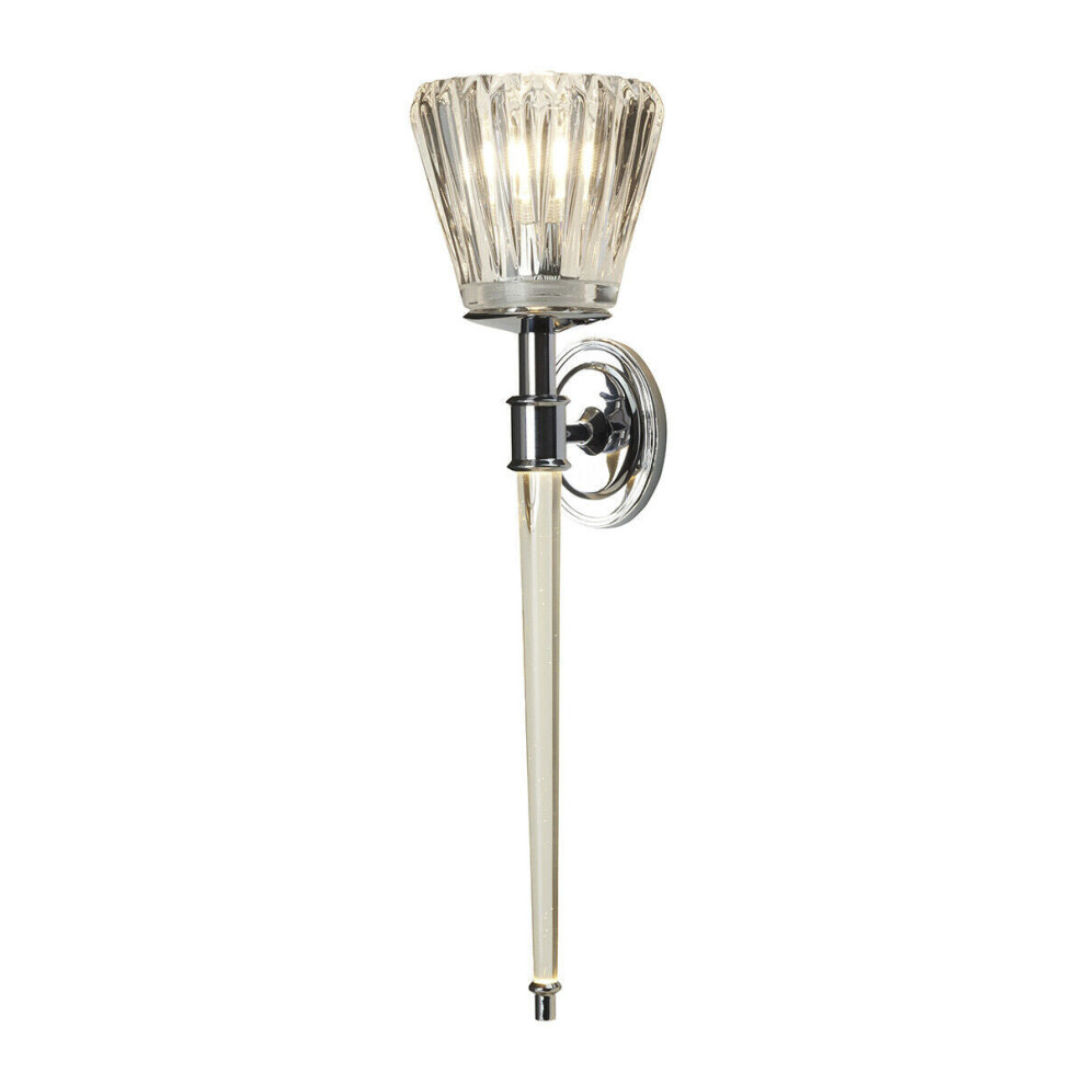 Loops Twin Wall Light Sconce Ip44 Ribbed Glass Integral Led Polished Chrome G9 3.5W