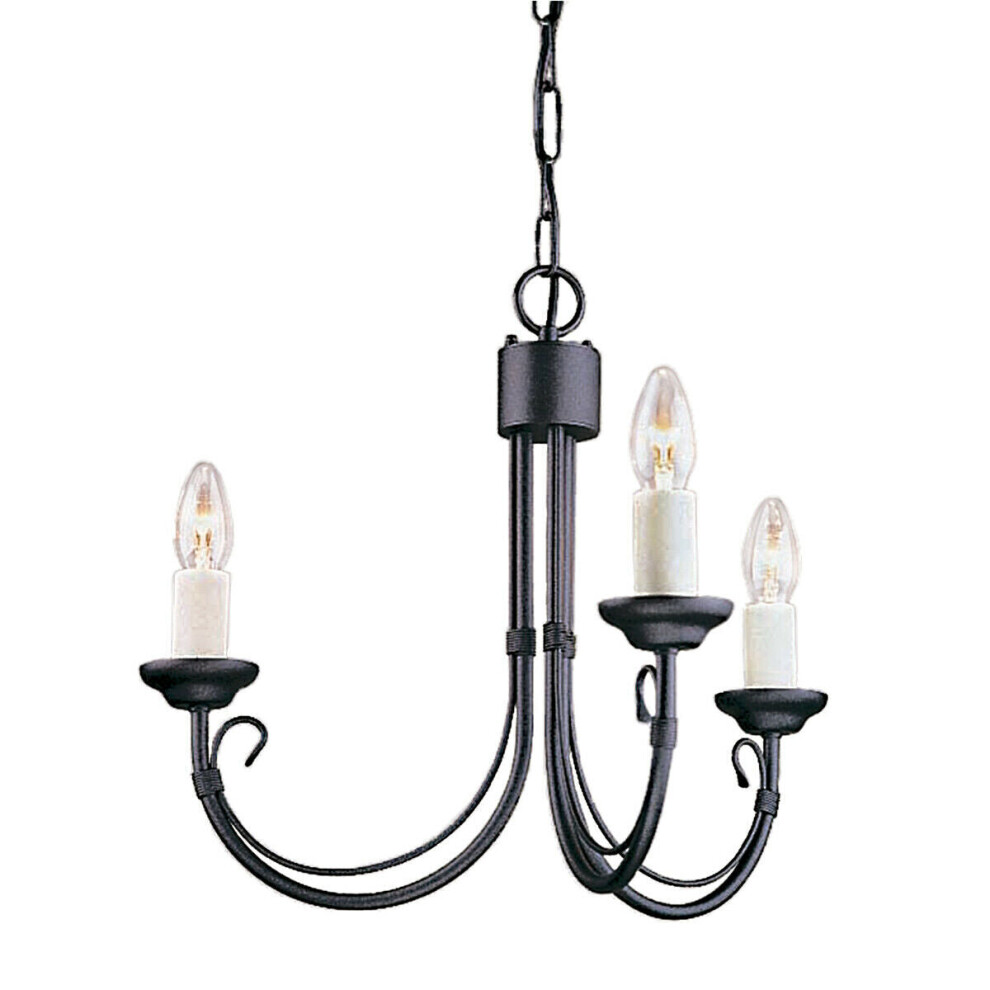 3 Bulb Chandelier Light Wire Bound Arm Ivory Candle Tube Black LED E14 60W