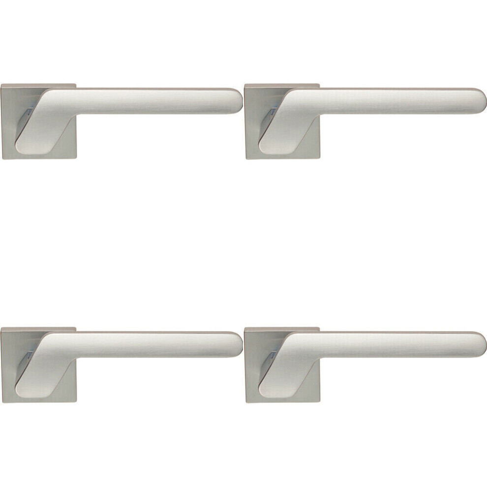 New Loops 4X Pair Modern Angled Handle On Square Rose Concealed Fix Satin Chrome Door-Lever-Rose-Internal-Concealed-Hardware-Set Size 4