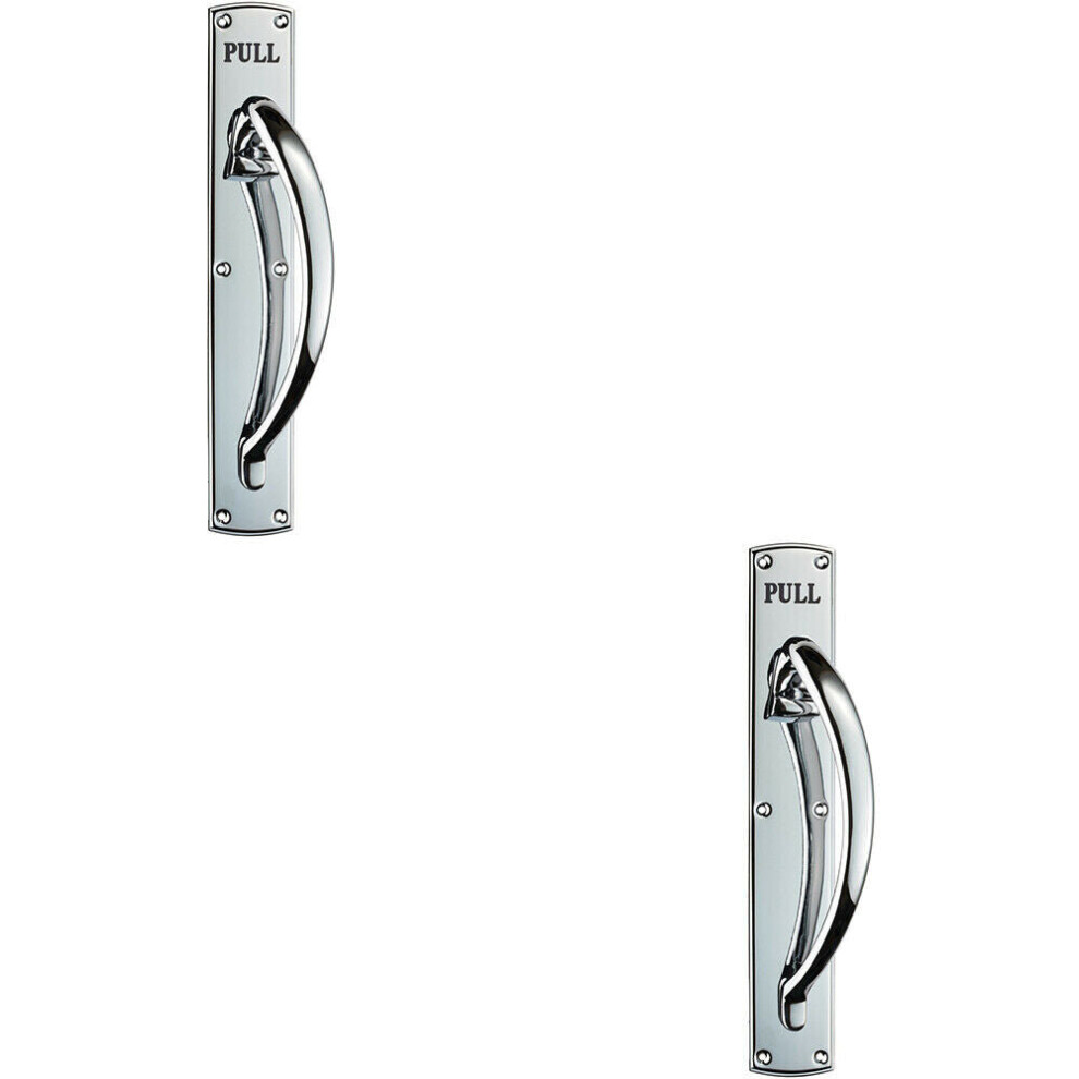 2x Curved Right Handed Door Pull Handle Engraved with 'Pull' Polished Chrome