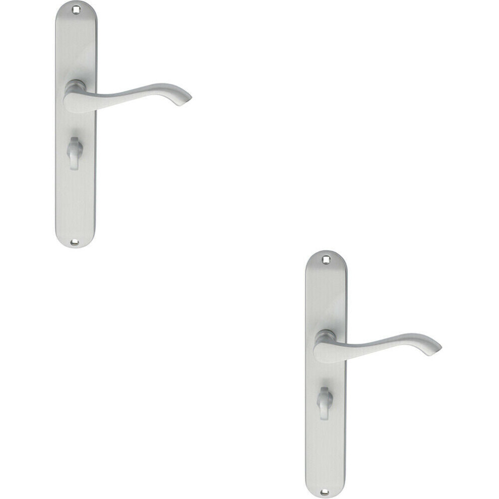 2x PAIR Curved Handle on Long Slim Bathroom Backplate 241 x 40mm Satin Chrome