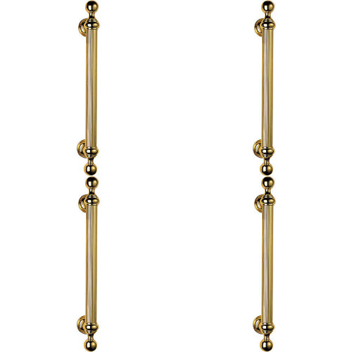Loops 4x Ornate Pull Handle with Reeded Grip 353mm Fixing Centres Polished Brass