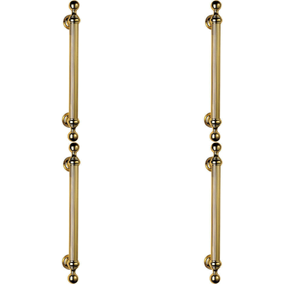 4x Ornate Pull Handle with Reeded Grip 353mm Fixing Centres Polished Brass