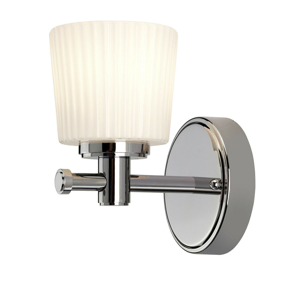 IP44 Wall Light Round Opaque Ridged Glass Polished Chrome LED G9 3.5W