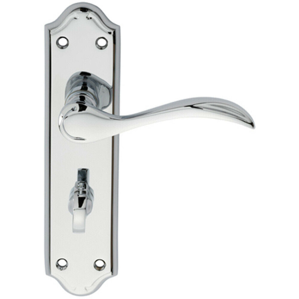 PAIR Curved Door Handle Lever on Bathroom Backplate 180 x 45mm Polished Chrome