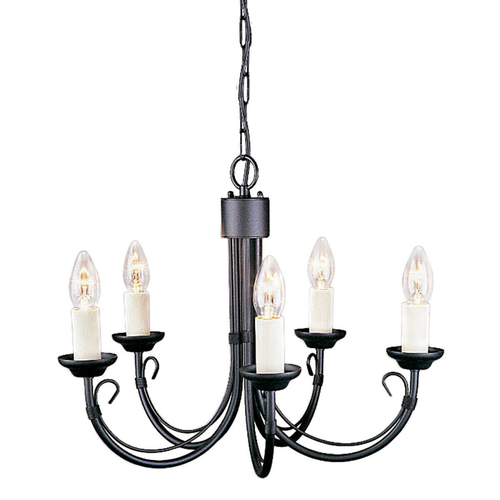 5 Bulb Chandelier Light Wire Bound Arm Ivory Candle Tube Black LED E14 60W