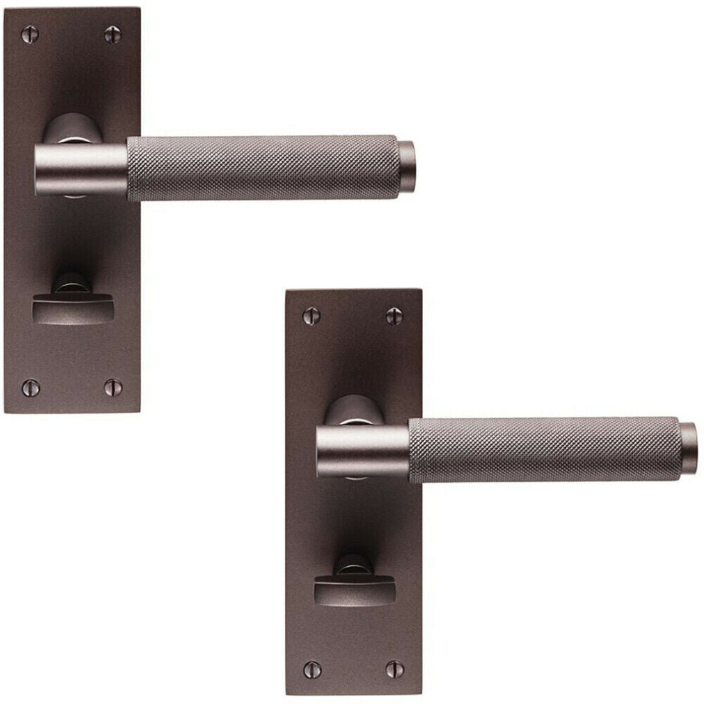 2x PAIR Knurled Round Handle on Slim Bathroom Backplate 150 x 50mm Matt Bronze