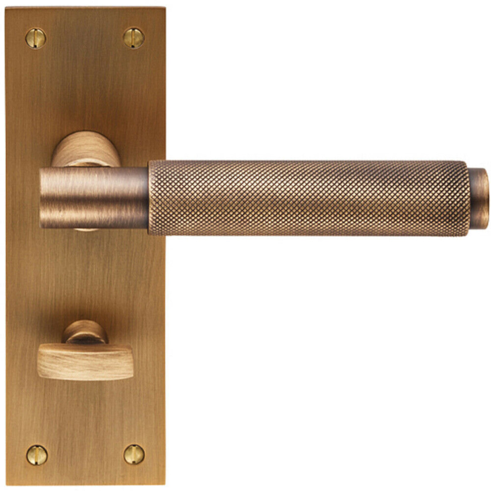 PAIR Knurled Round Lever on Slim Bathroom Backplate 150 x 50mm Antique Brass