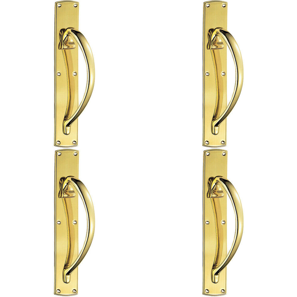 4X Right Handed Curved Door Pull Handle 457 X 75Mm Backplate Polished Brass