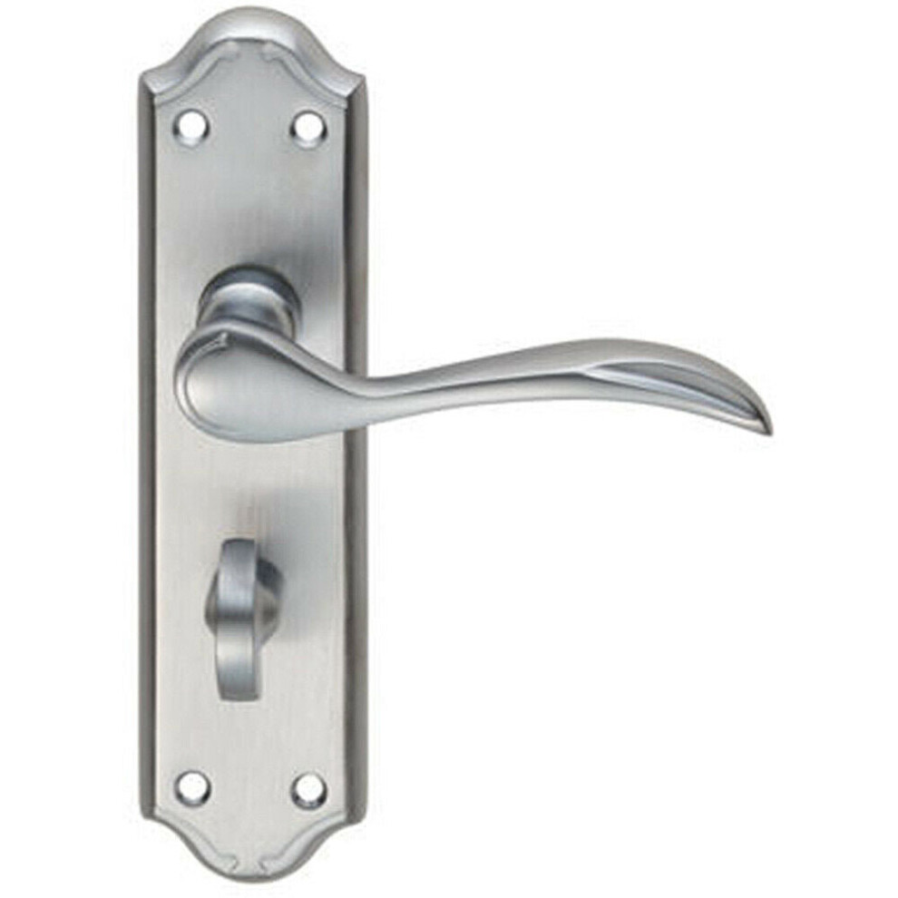 Loops Pair Curved Door Handle Lever On Bathroom Backplate 180 X 45Mm Satin Chrome