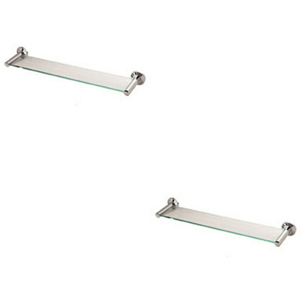 2x Recessed Glass Shelf on Pedestals Concealed Fix 470mm Centres Chrome