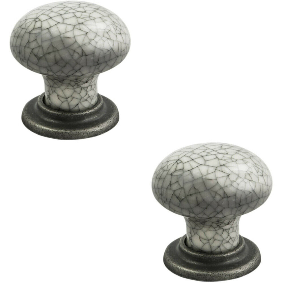 2X Porcelain Mushroom Cupboard Door Knob 36Mm Dia Antique Steel Blue Glaze 5056492588699
