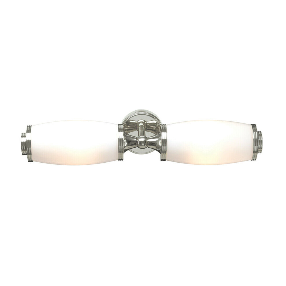 IP 44 Wall Light 2 x Enc Glass Shades on a Bar Polished Nickel LED G9 3.5W