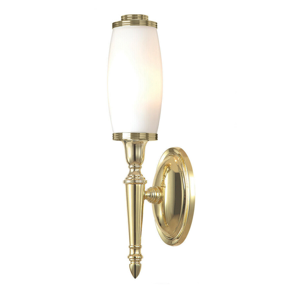 IP44 Wall Light Enclosed Long Glass Shade LED Inc Polished Brass LED G9 3.5W