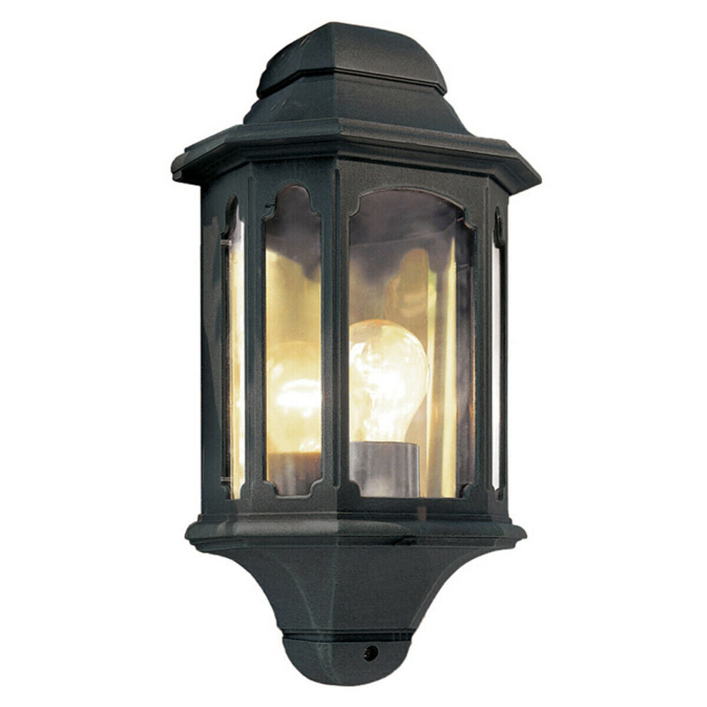 Outdoor IP44 1 Bulb Half Lantern Wall Light 5 Sided Black LED E27 100W