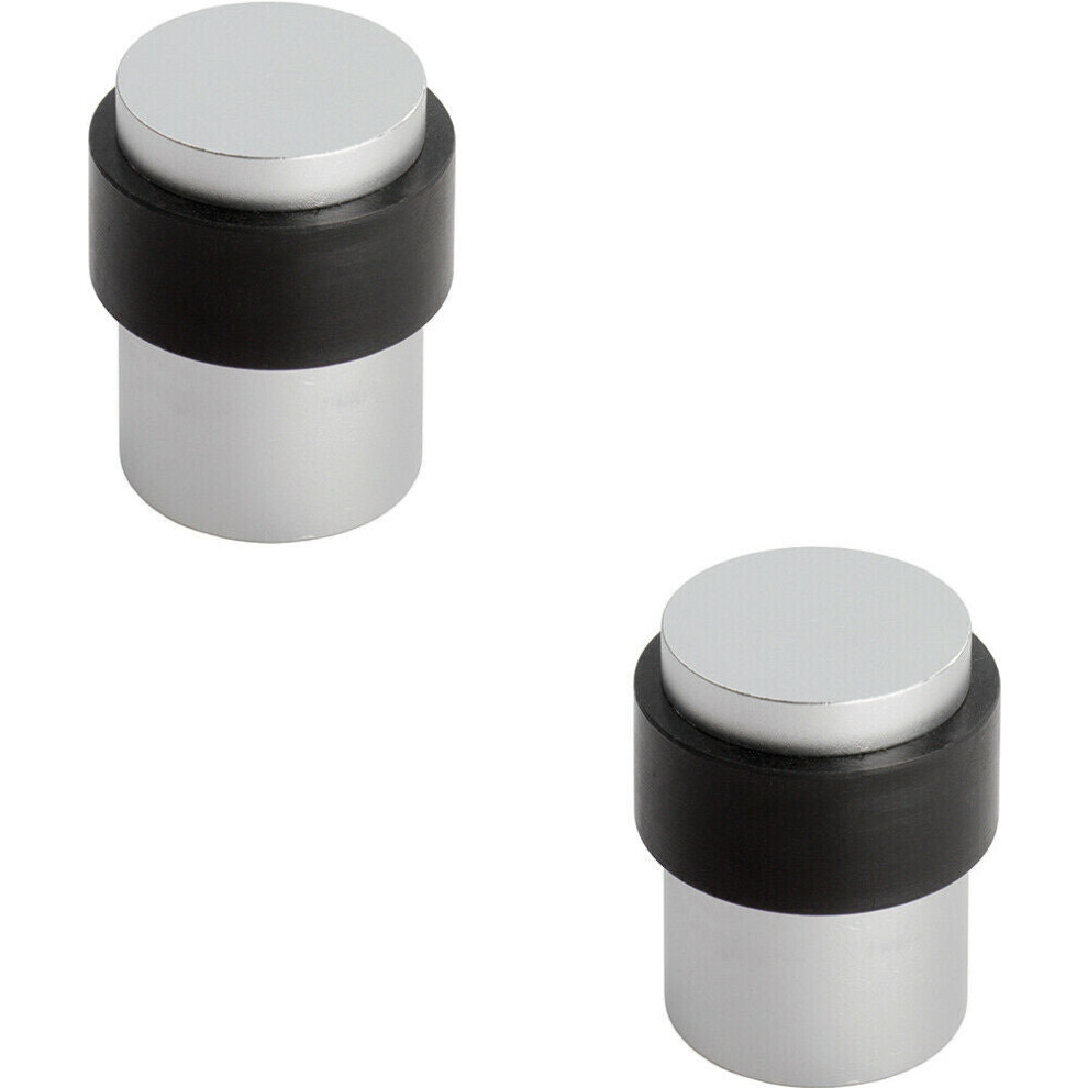 2x Floor Mounted Pedestal Doorstop Rubber Buffer 35mm Dia Adonised Aluminium