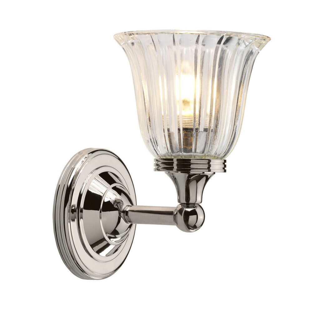 Loops Ip44 Wall Light Ridged Glass Tulip Design Cup Polished Nickel Led G9 3.5W