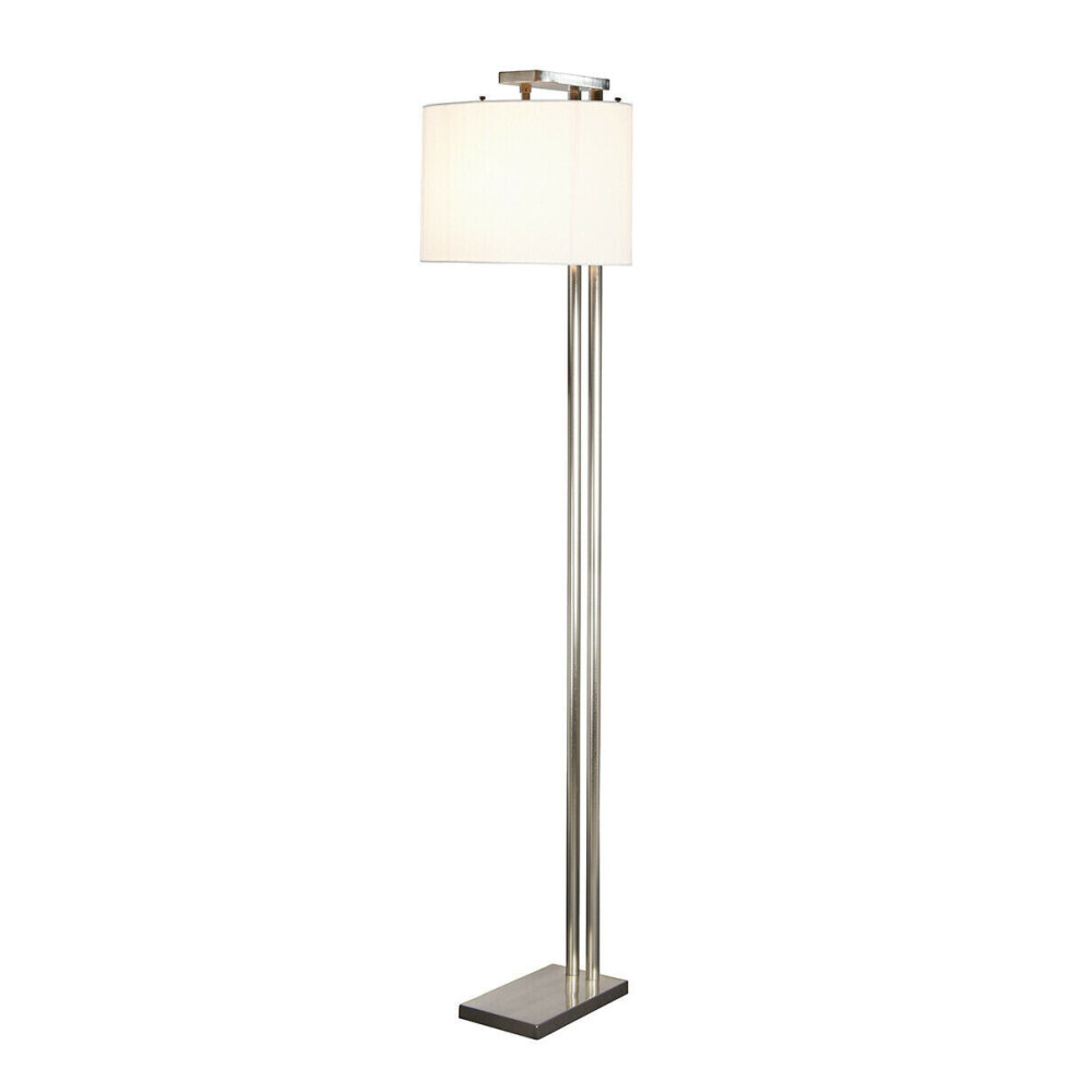 Floor Lamp 2 Metal Columns White Shade Included Brushed Nickel LED E27 60W Bulb-image-OPC-P8WK6NF-NEW