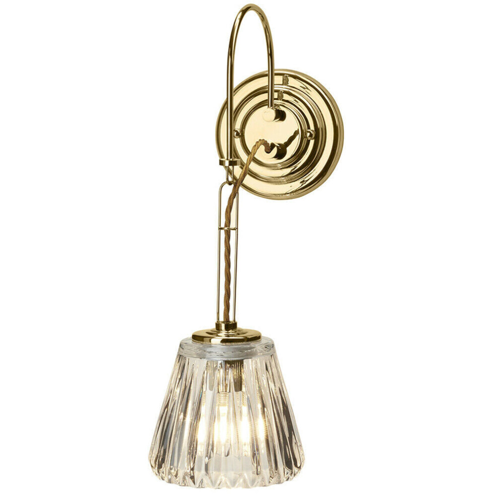 Loops Ip44 Wall Light Rope Effect Cable Ribbed Glass Shade Polished Brass Led G9 3.5W