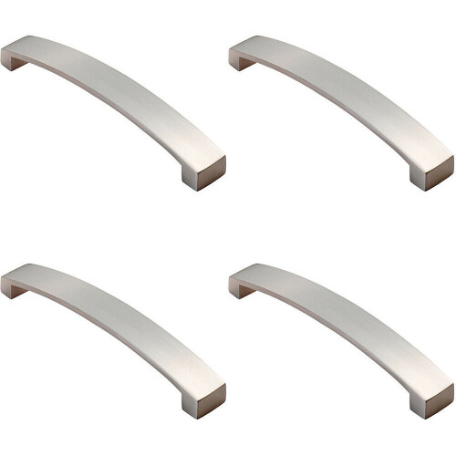Loops 4x Flat Curved Bow Pull Handle 238 x 25mm 224mm Fixing Centres Satin Nickel