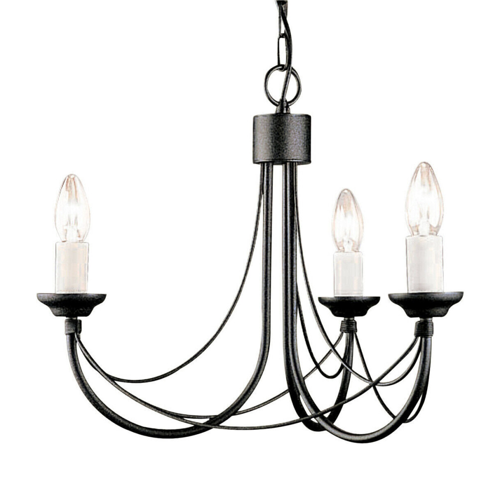 Loops 3 Bulb Chandelier Light Gothic Style Ivory Colour Candle Tube Black Led E14 60W