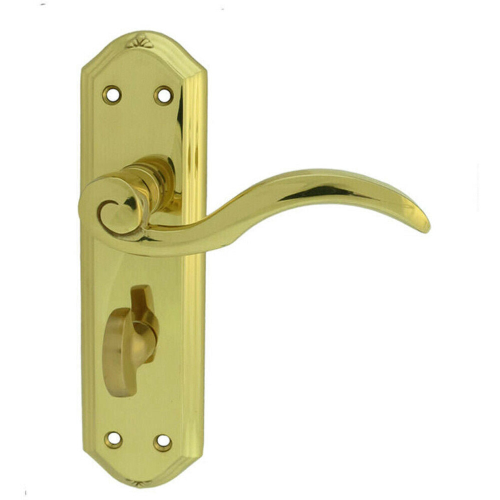 PAIR Spiral Sculpted Handle on Bathroom Backplate 180 x 48mm Polished Brass