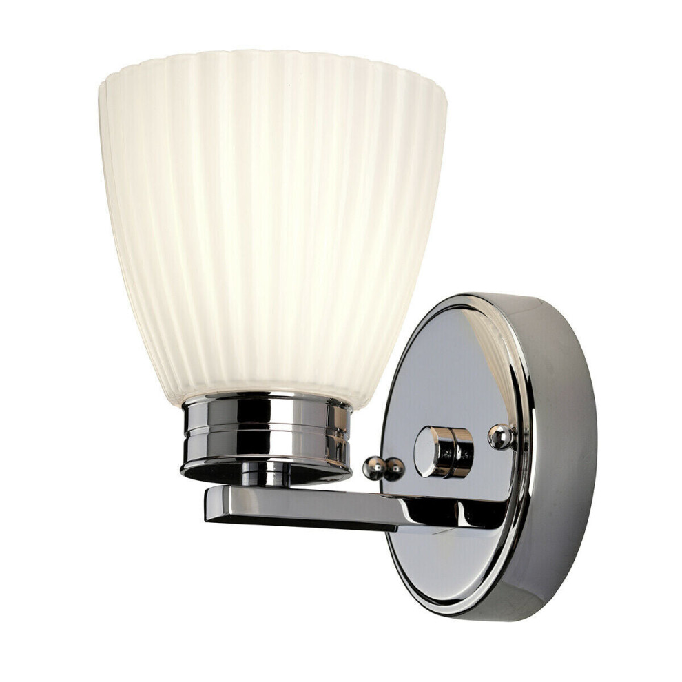 IP44 Wall Light Ribbed Opaque Glass Shade Polished Chrome LED G9 3.5W d00169