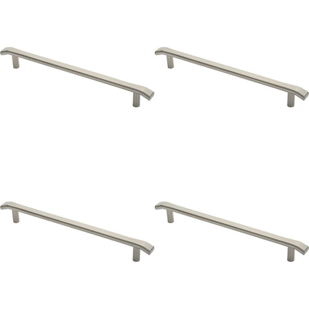 4x Flat Bar Pull Handle with Chamfered Edges 400mm Fixing Centres Satin Steel