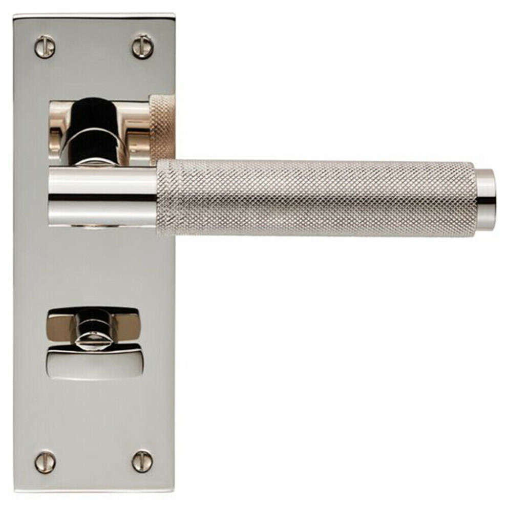 PAIR Knurled Round Lever on Slim Bathroom Backplate 150 x 50mm Polished Nickel