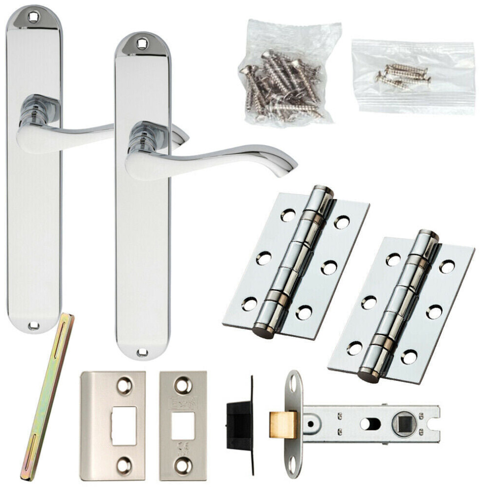 Door Handle & Latch Pack Chrome Victorian Scroll on Tall Backplate 241 x 40mm