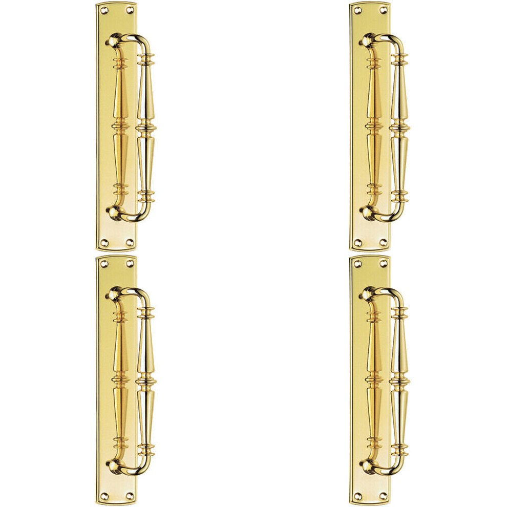 4x Cranked Ornate Door Pull Handle 380 x 65mm Backplate Polished Brass