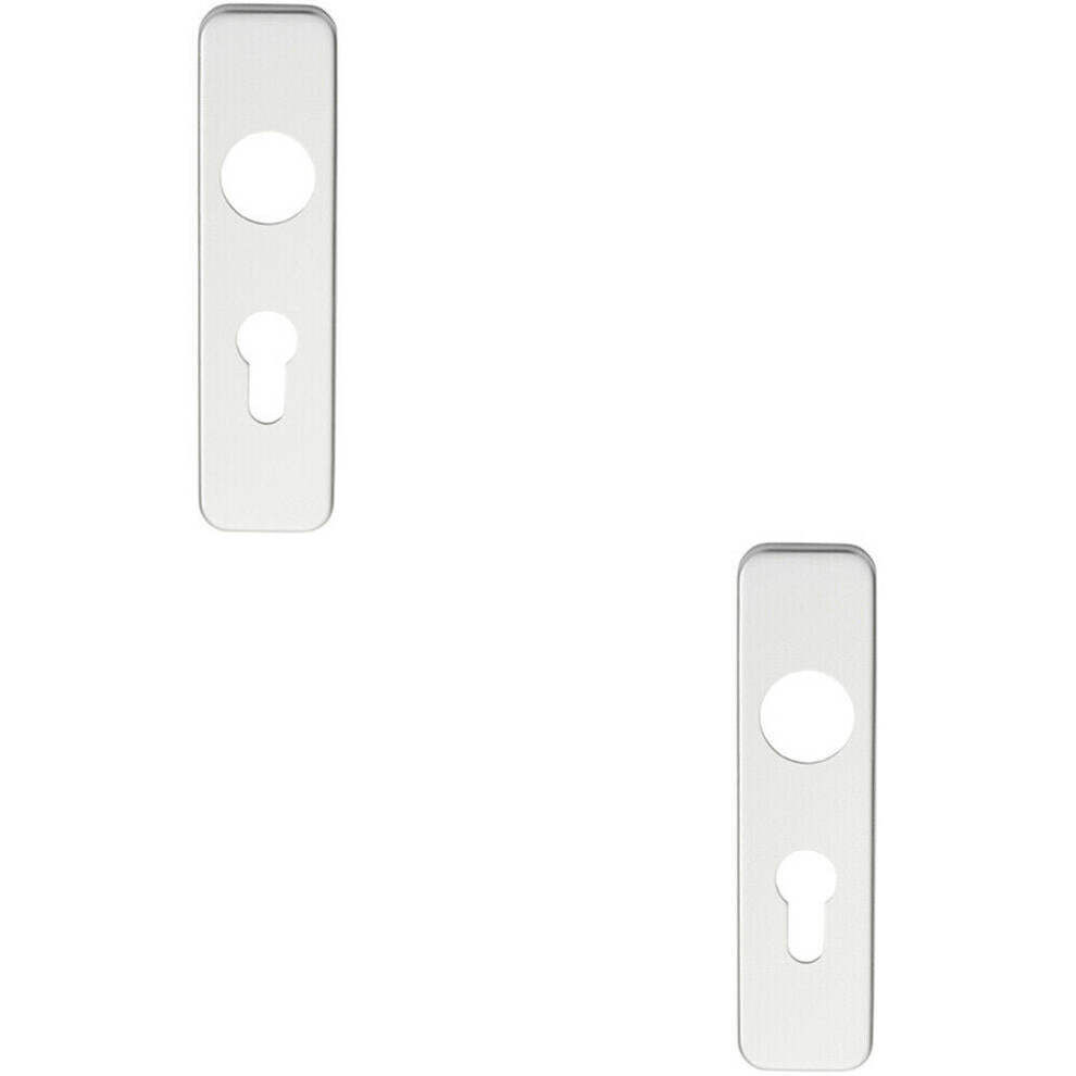 2x PAIR Door Handle Euro Lock Plate for Safety Levers 154 x 40mm Satin Aluminium