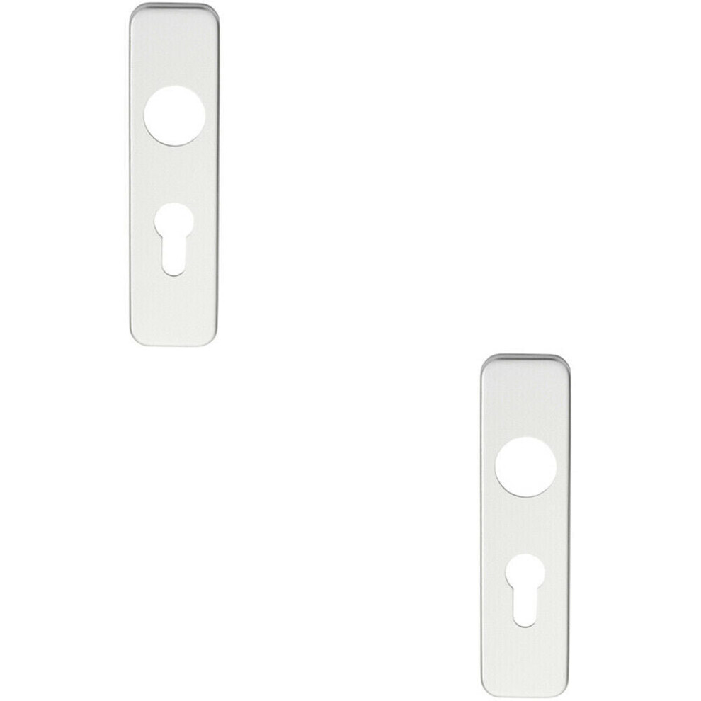 2X Pair Door Handle Euro Lock Plate For Safety Levers 154 X 40Mm Satin Aluminium 5056492588743