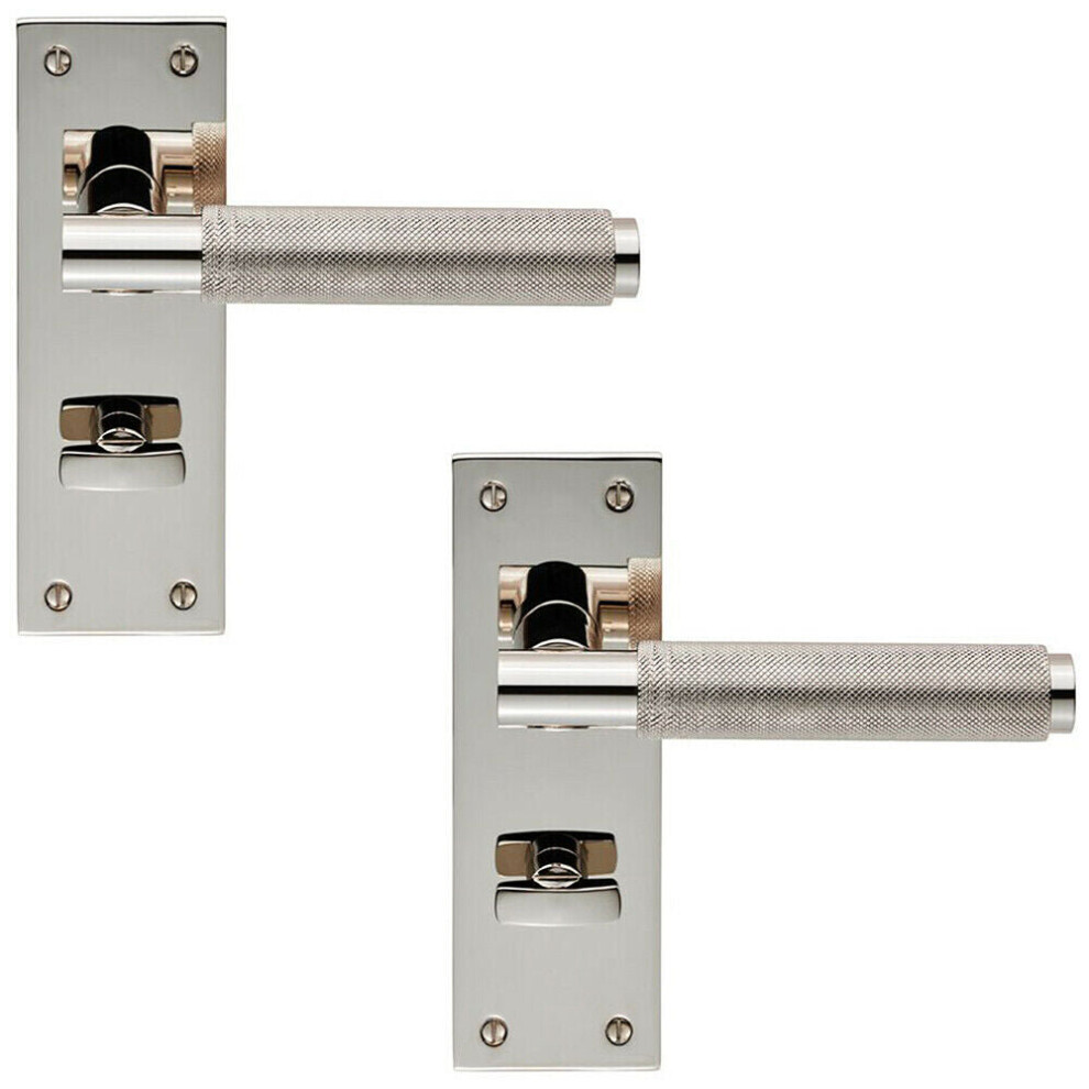 2x PAIR Knurled Round Lever on Slim Bathroom Backplate 150 x 50mm Nickel