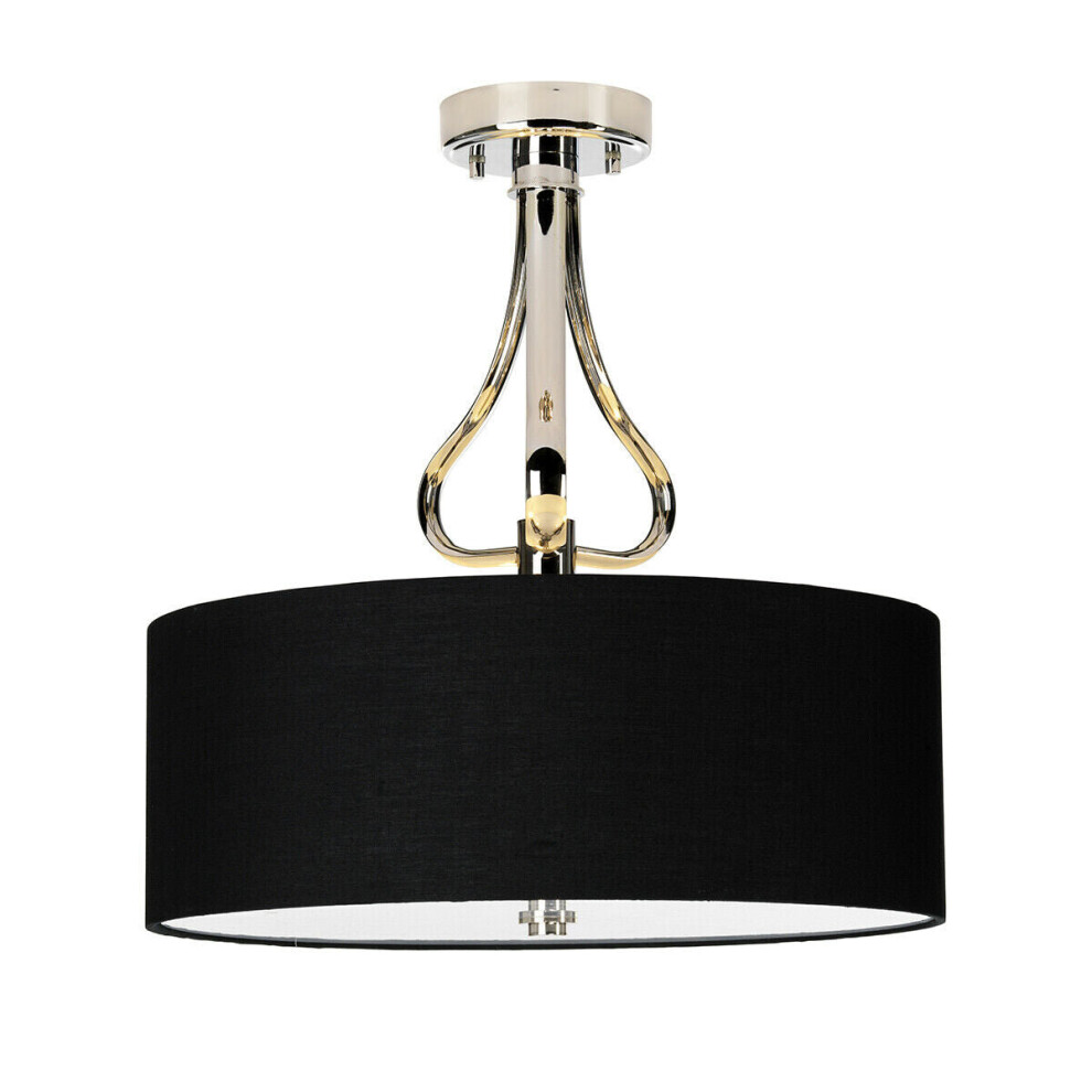 Loops Ip44 3 Bulb Semi Flush Light Black Lampshade Bulb Inc Chrome Led G9 3.5W