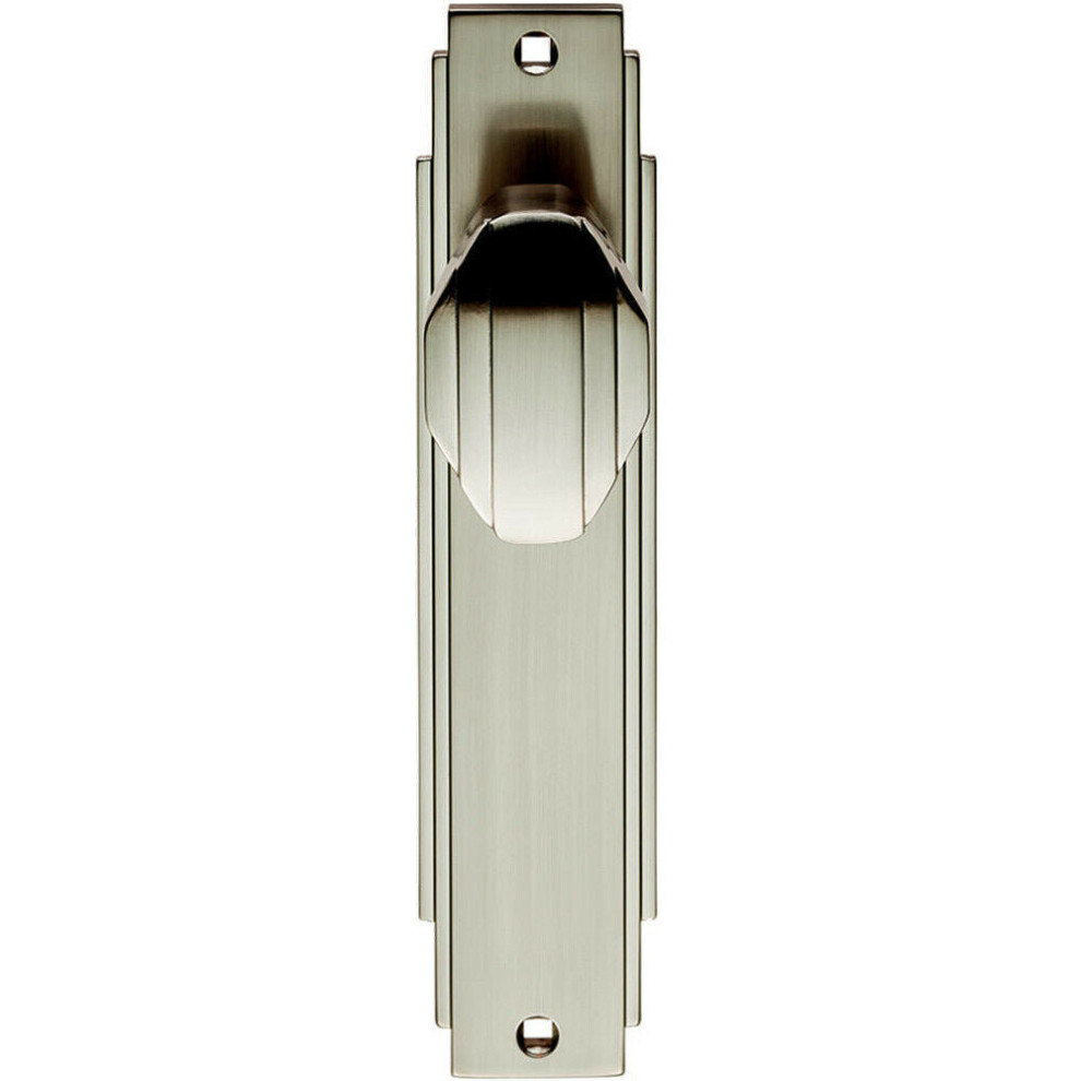 Loops Pair Line Detailed Door Knob On Latch Backplate 205 X 45Mm Satin Nickel