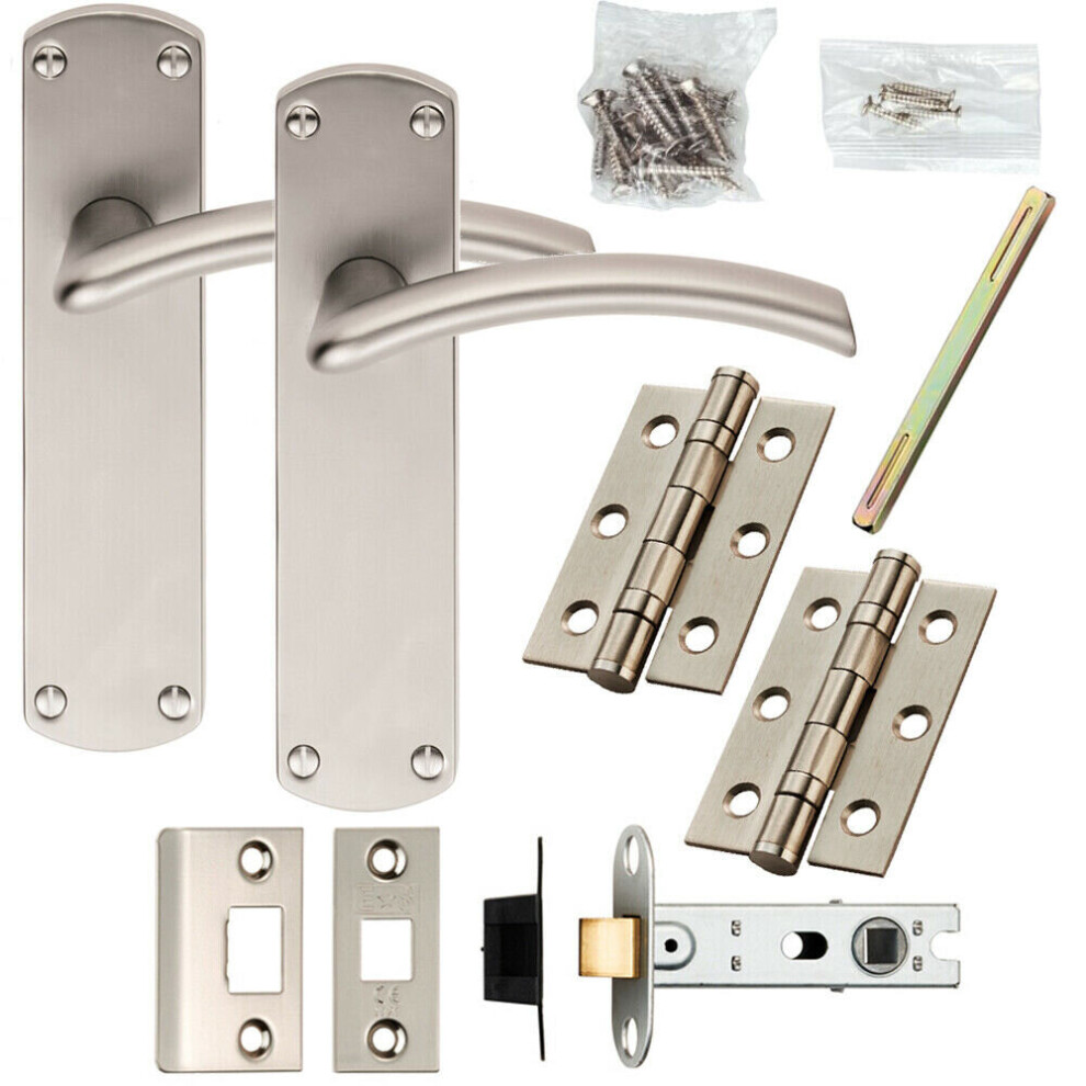 Door Handle & Latch Pack Satin Chrome Arched Curved Lever Rounded Backplate