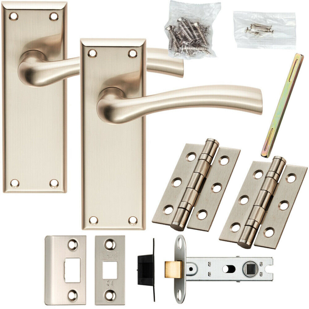 Door Handle & Latch Pack Satin Nickel Chunky Tapered Lever Square Backplate