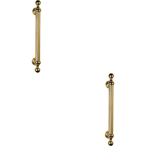 Loops 2x Ornate Pull Handle with Reeded Grip 353mm Fixing Centres Polished Brass