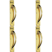 4x Curved Right Handed Door Pull Handle Engraved with 'Pull' Polished Brass