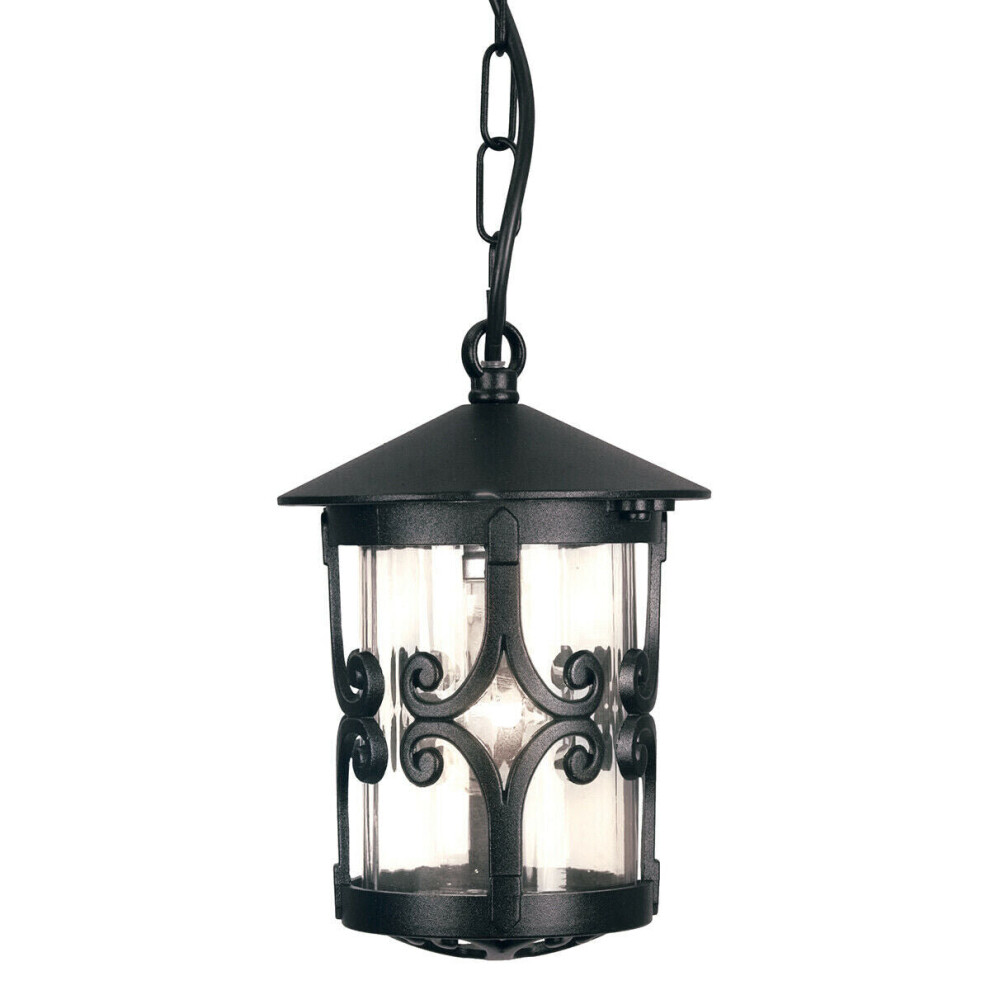 Loops Ip23 1 Bulb Chain Lantern Black Led E27 100W Bulb Outside External