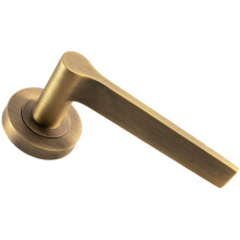 PAIR Straight Rounded Handle on Round Rose Concealed Fix Antique Brass