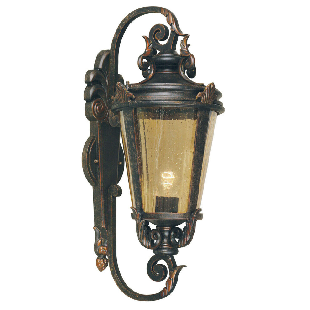 Outdoor IP44 Wall Light Old Carriage Style Steel Weathered Bronze LED E27 150W