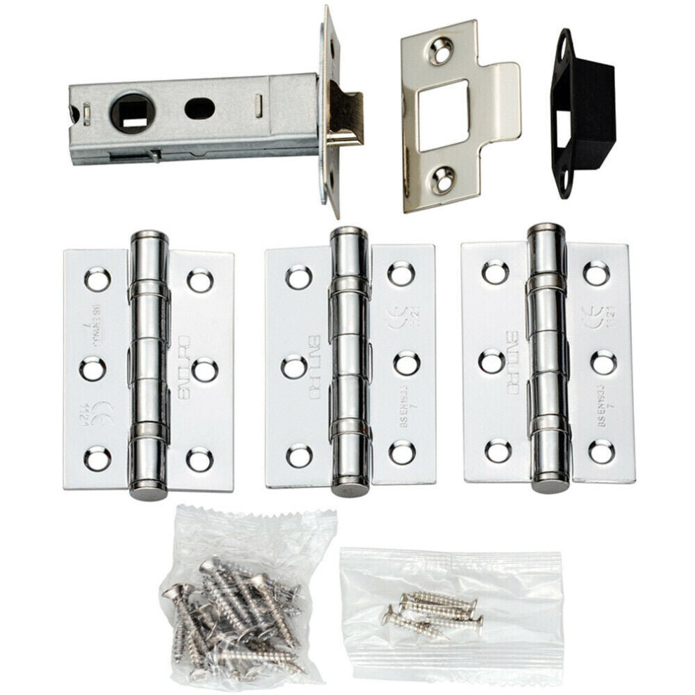 Hinge & Latch Pack 76mm Bolt Through Tubular Latch 3*3 Inch BB Hinge Chrome