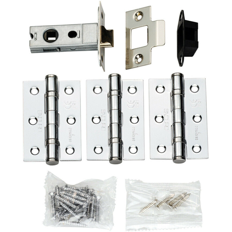 Hinge & Latch Pack 64mm Bolt Through Tubular Latch 3*4 Inch BB Hinge Chrome