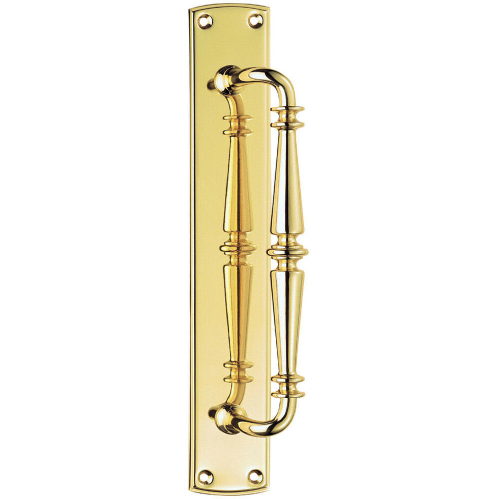 Loops Cranked Ornate Door Pull Handle 380 X 65Mm Backplate Polished Brass