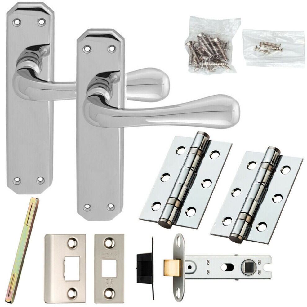 Loops Door Handle & Latch Pack Chrome Heavy Duty Prism Lever Backplate 180 X 40Mm