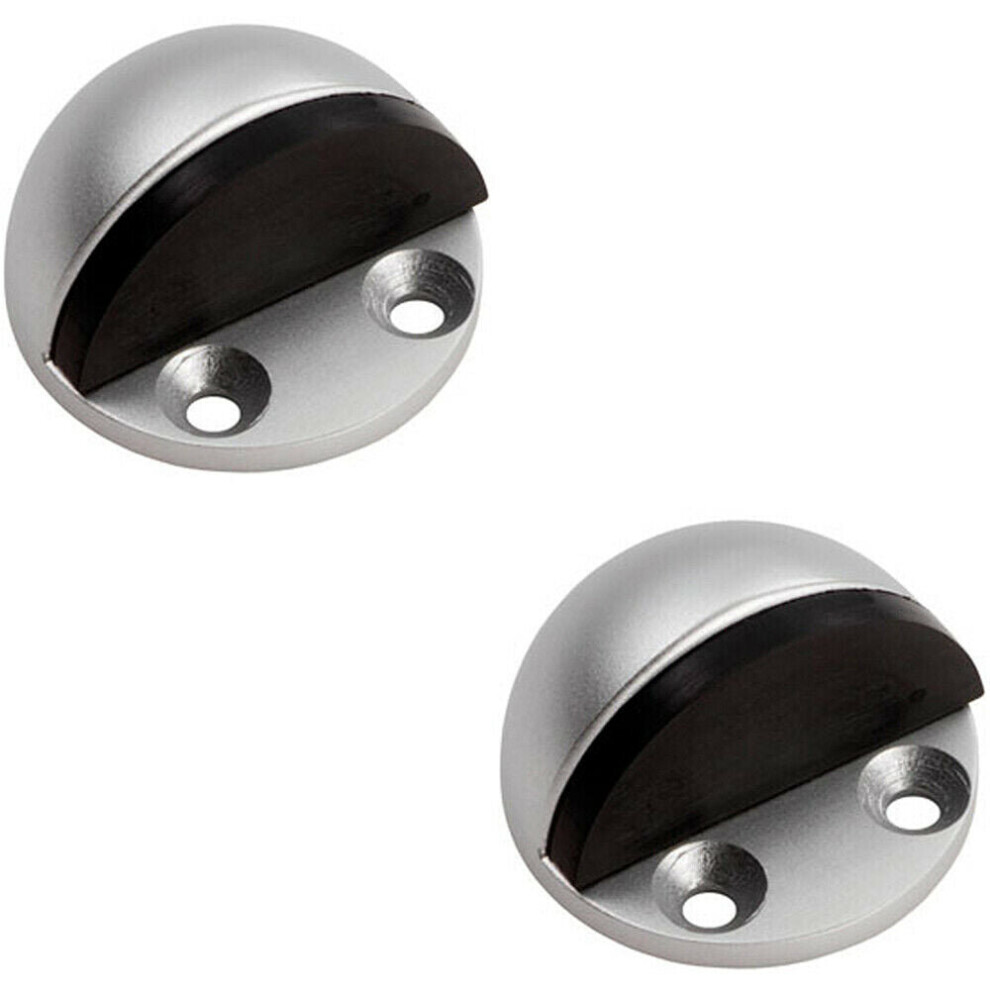 2x Floor Mounted Half Moon Doorstop Rubber Buffer 44mm Dia Adonised Aluminium