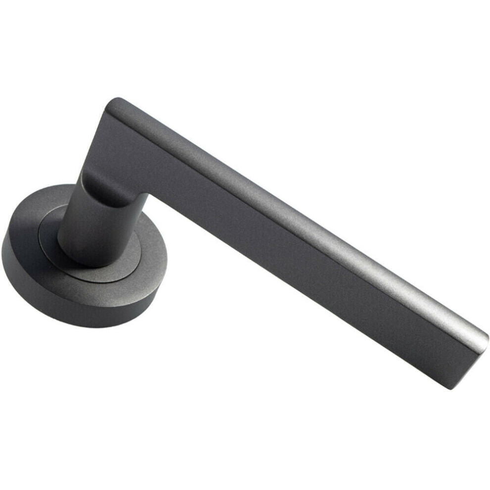 PAIR Straight Plinth Mounted Handle on Round Rose Concealed Fix Matt Bronze